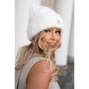 Biała czapka damska beanie wykonana z nylonu, pokryta fakturą imitującą futerko - Peterson