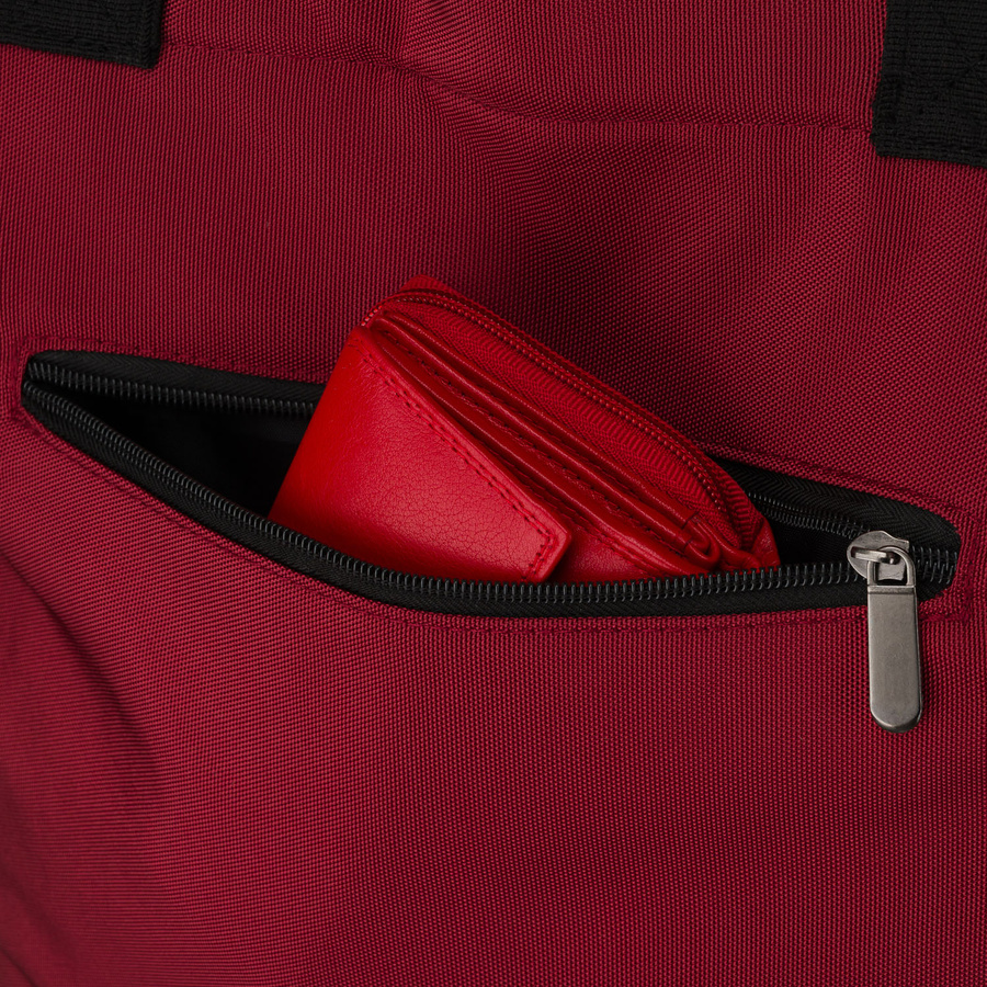 Pojemna torba damska z poliestru w burgundowym kolorze zamykana suwakami - Peterson