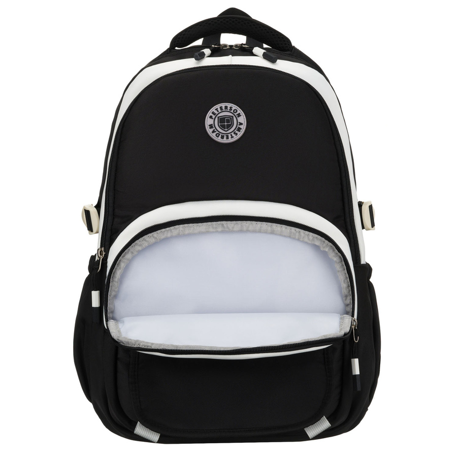 Młodzieżowy plecak szkolny z poliestru w czarnym kolorze z przegrodą na laptopa, odporny na wilgoć - Peterson