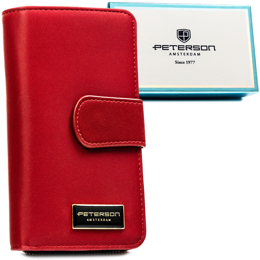 Pionowy, czerwony portfel damski ze skóry naturalnej i ekologicznej - Peterson