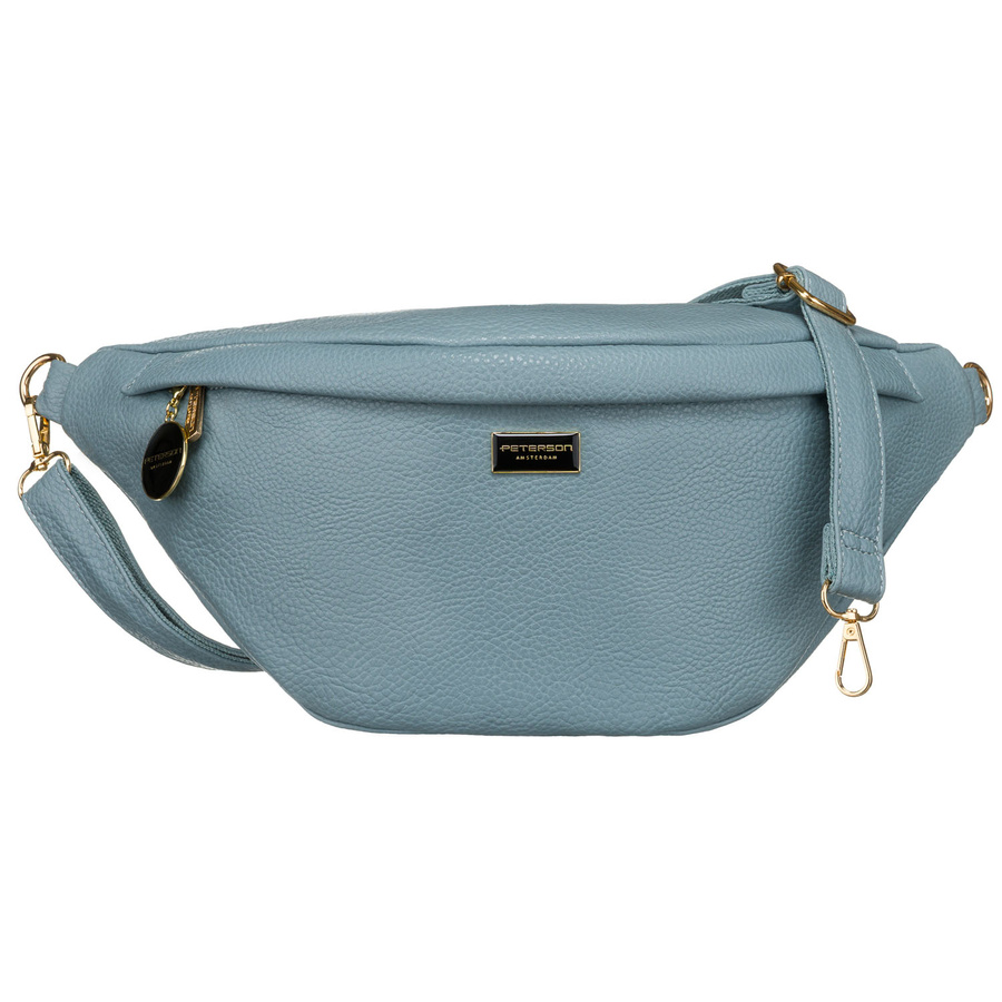 Modna sportowa niebieska saszetka damska na biodra, na ramię lub przez ramię nerka crossbody z eko skóry Peterson