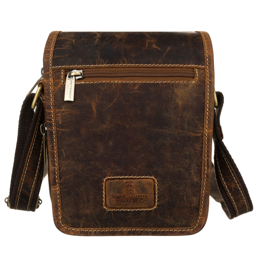 Mała skórzana torba męska na ramię z kieszonką - Peterson