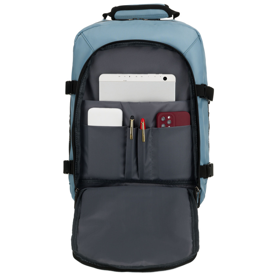 Plecak podróżny w niebieskim kolorze, dwukomorowy i zawieszony na regulowanych szelkach - Peterson