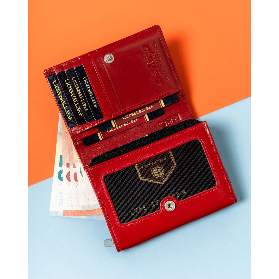 Damski portfel skórzany RFID z przegrodami - Peterson