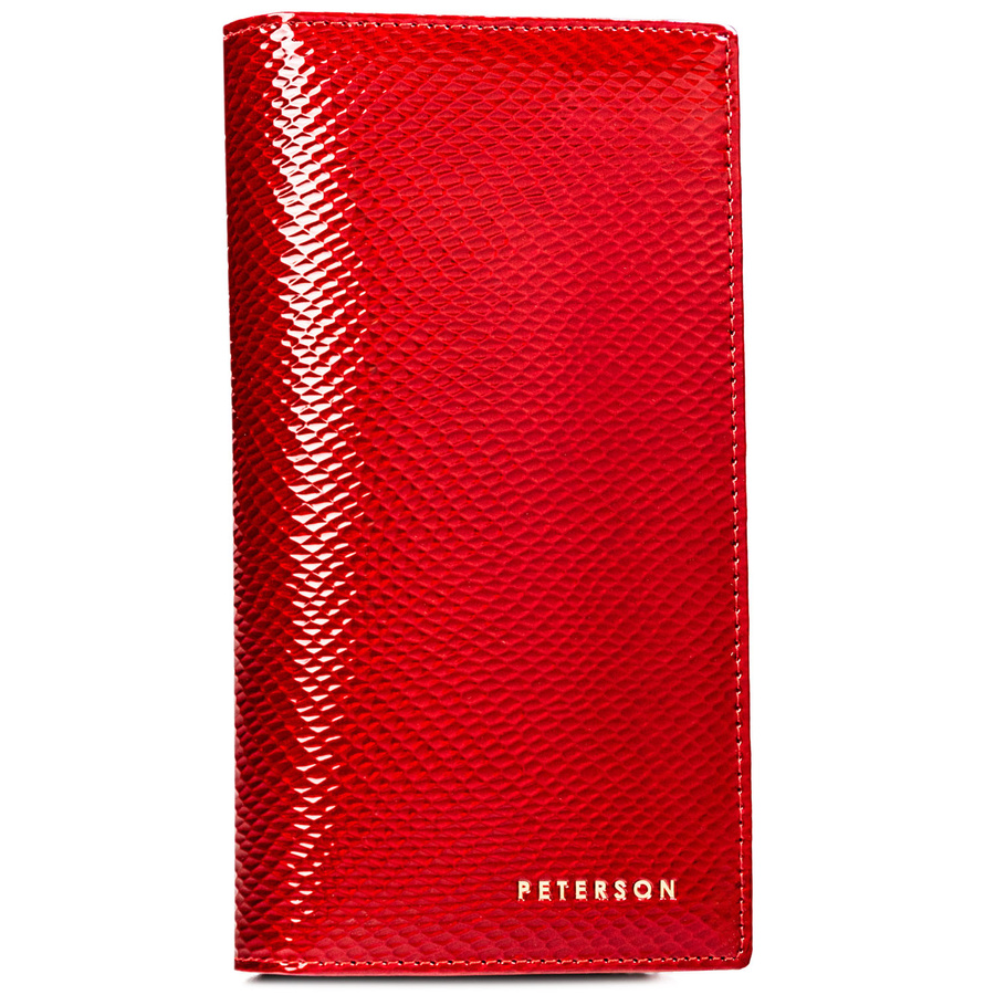 Skórzany, czerwony portfel damski na magnes i zamek z systemem RFID - Peterson