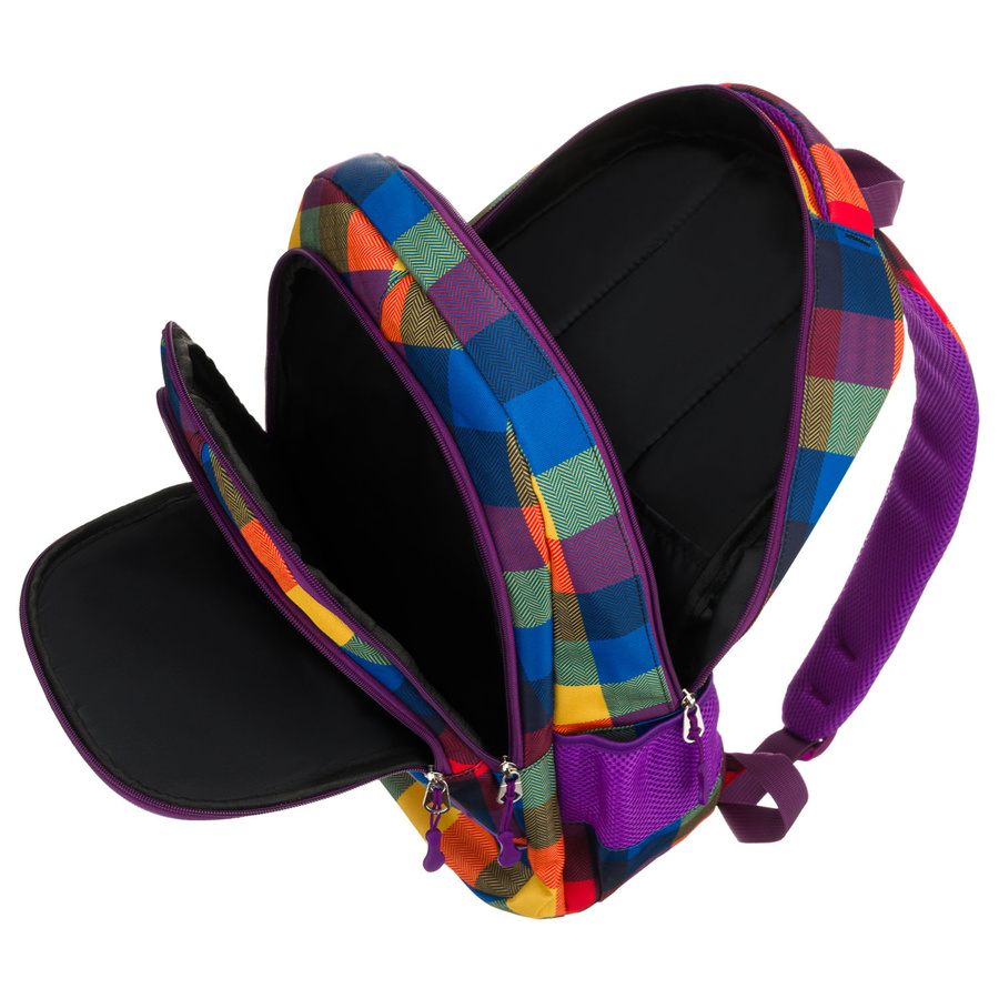 Plecak szkolny w kratę odszyty z poliestru, zawieszony na regulowanych szelkach - Peterson