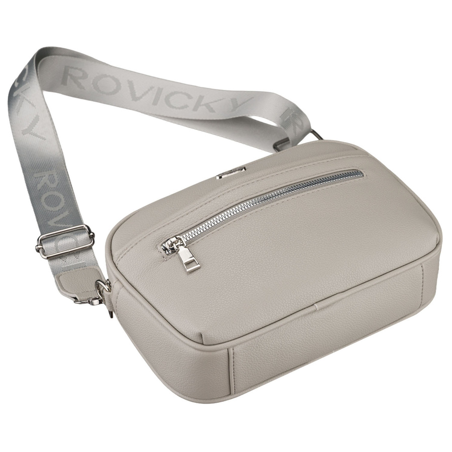 Listonoszka damska ze skóry ekologicznej w szarym kolorze zamykana suwakiem - Rovicky