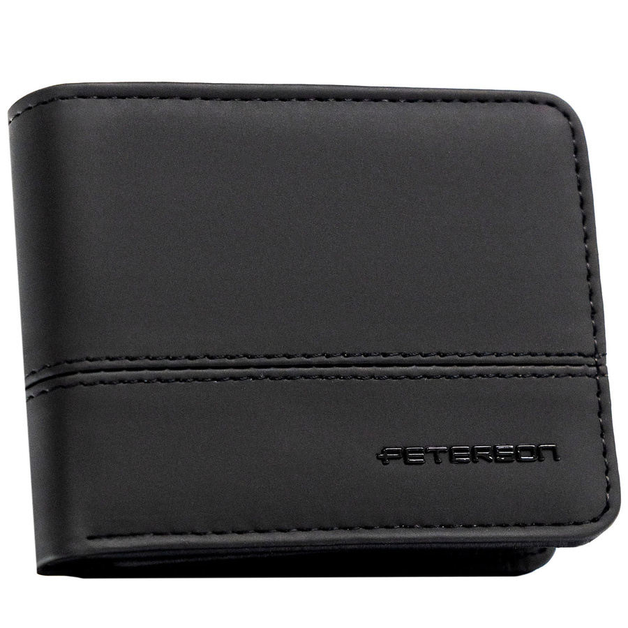 Czarny portfel męski w orientacji poziomej wykonany ze skóry ekologicznej - Peterson