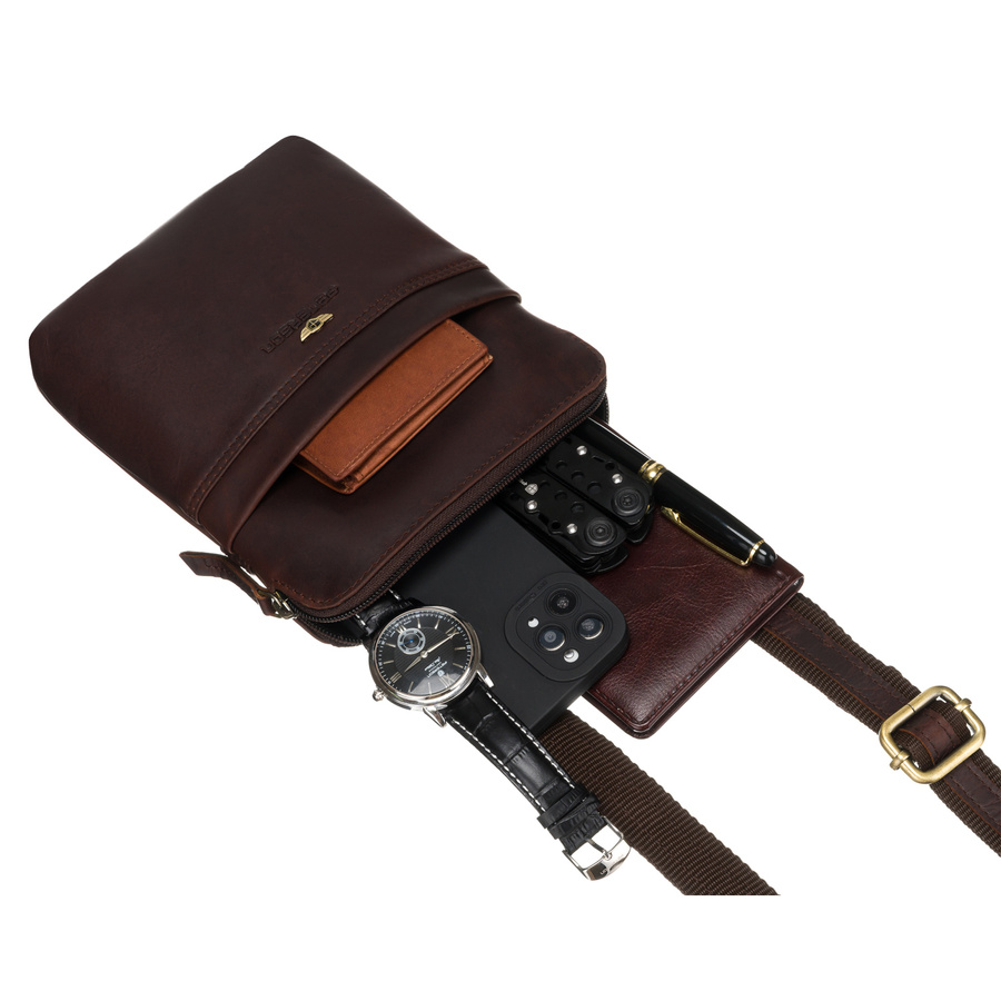 Skórzana torebka na ramię z kieszonką na suwak - Peterson