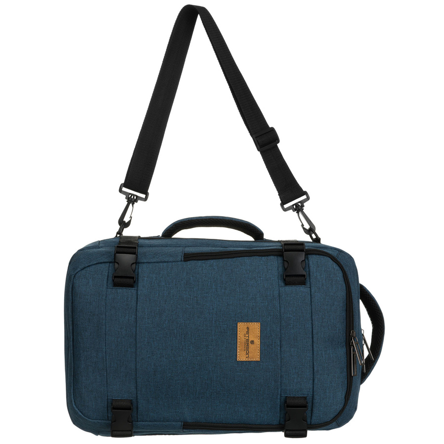 Granatowy, podróżny plecak z poliestru wyposażony w dopinany pasek - Peterson