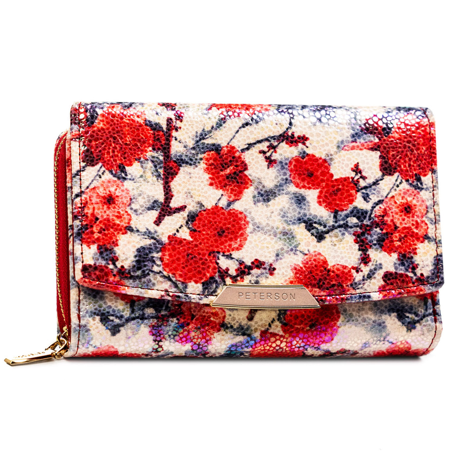 Modny, kolorowy portfel damski ze skóry ekologicznej w kwiaty - Peterson