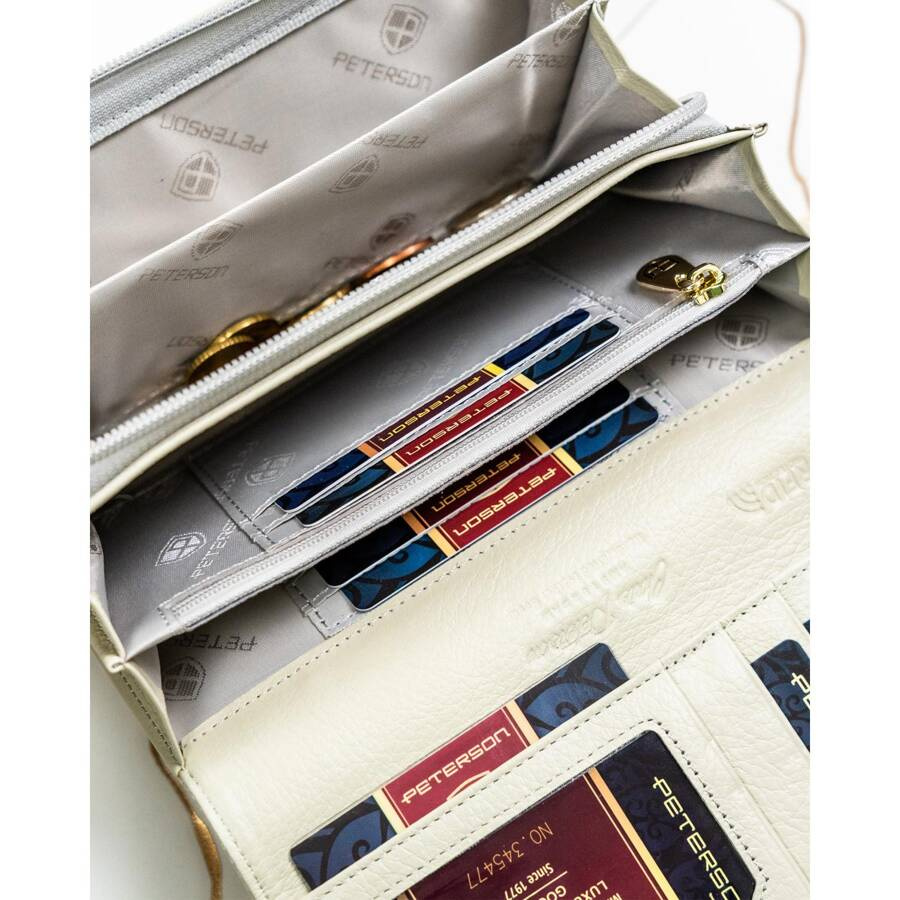 Elegancki skórzany portfel damski beżowy na dowód rejestracyjny - Peterson