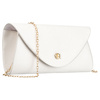 Biała kopertówka damska wykonana z tkaniny syntetycznej zawieszona na łańcuszku - Rovicky