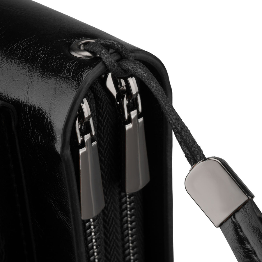 Saszetka męska ze skóry ekologicznej w czarnym kolorze, dwukomorowa - Rovicky