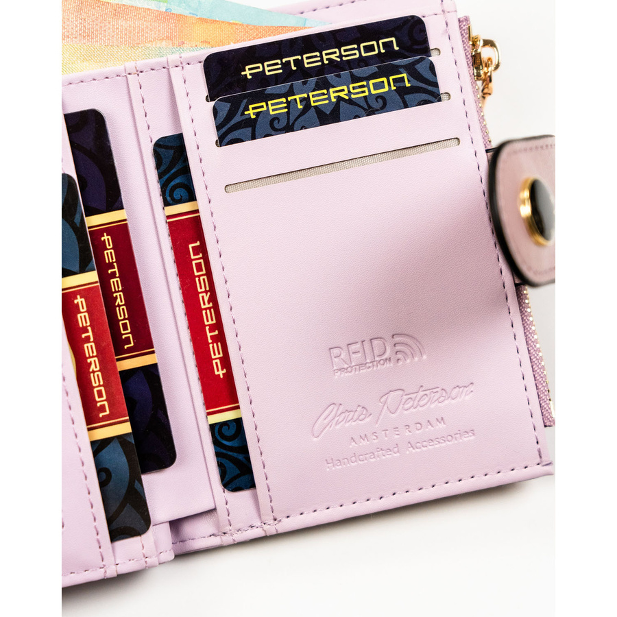 Różowy portfel damski ze skóry ekologicznej z systemem RFID - Peterson