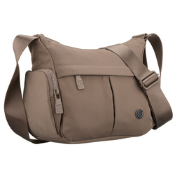 Beżowa listonoszka damska z poliestru zawieszona na szerokim pasku, dwukomorowa - Peterson