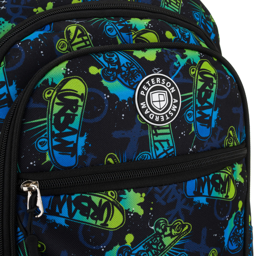 Szkolny plecak z poliestru pokryty wzorem w deskorolki - Peterson