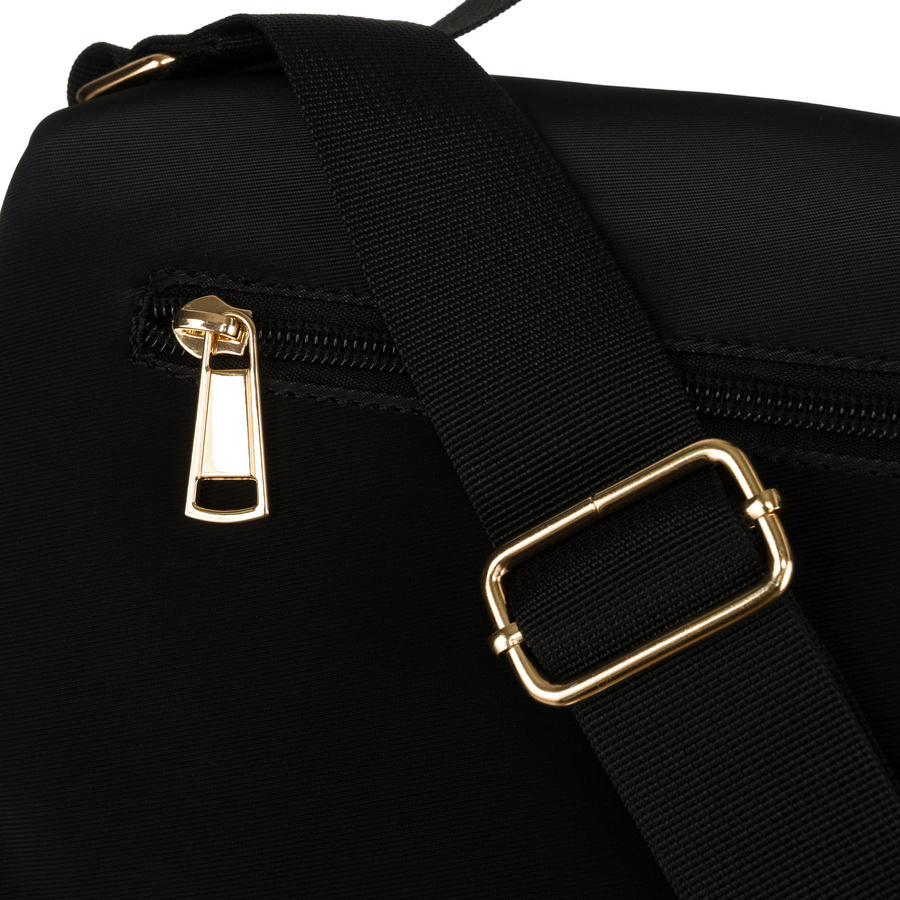 Czarna listonoszka z nylonu i skóry ekologicznej z dodatkowymi kieszonkami - Peterson