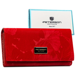 Czerwony portfel damski ze skóry naturalnej i ekologicznej zamykany zatrzaskiem - Peterson