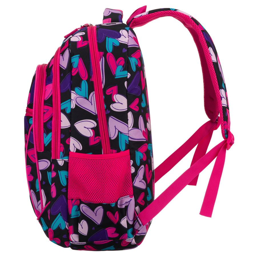 Młodzieżowy plecak szkolny z poliestru we wzór w serduszka - Peterson