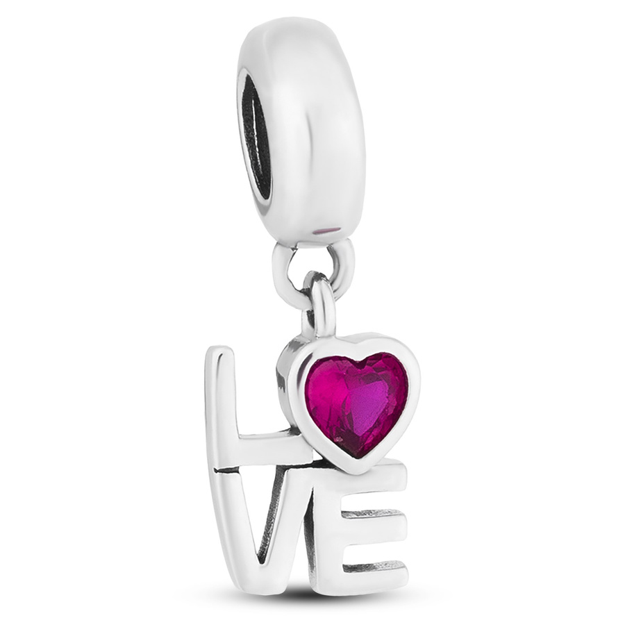 Srebrny charms love cyrkonia do modułowej bransoletki - Peterson