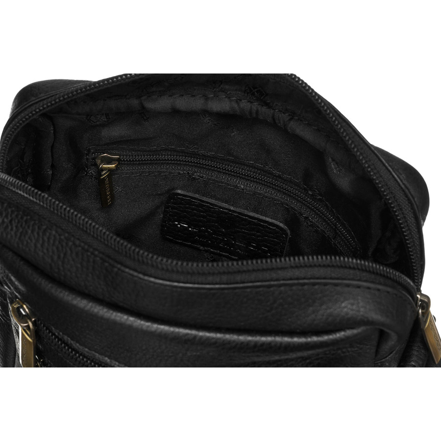 Czarna torba męska na ramię wykonana ze skóry naturalnej z suwakami na froncie - Peterson