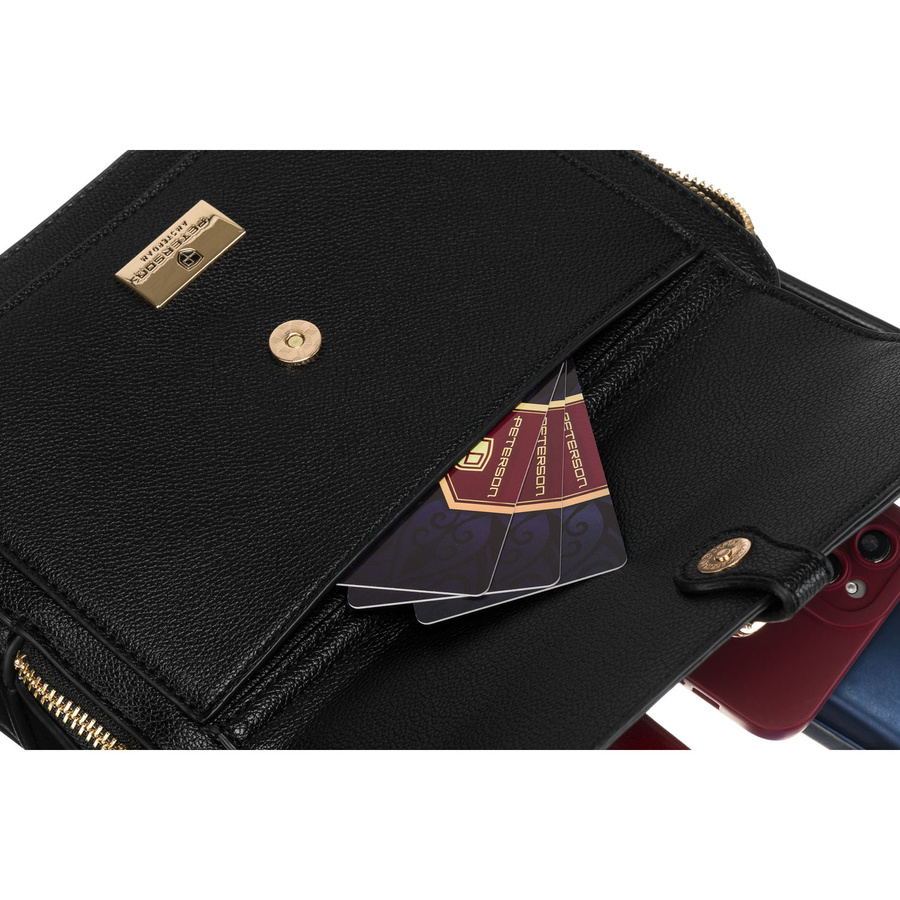 Czarna, miejska torba damska ze skóry ekologicznej z dwoma paskami w zestawie - Peterson