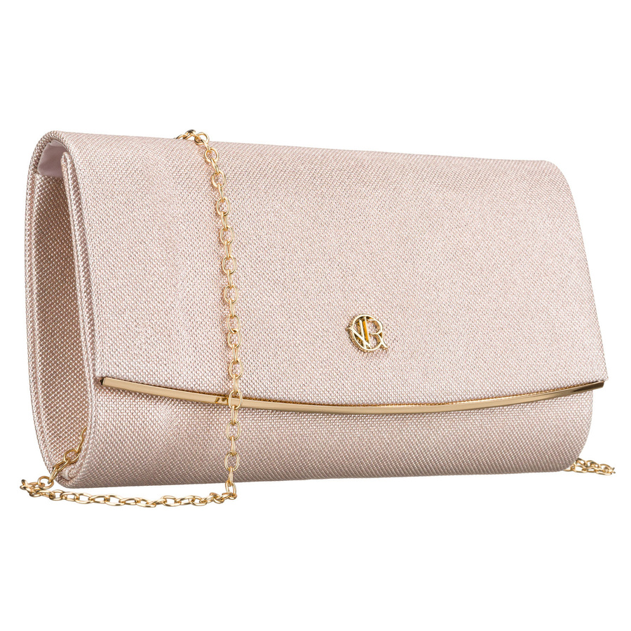 Wizytowa torebka damska wykonana z tkaniny syntetycznej w beżowym kolorze - Rovicky