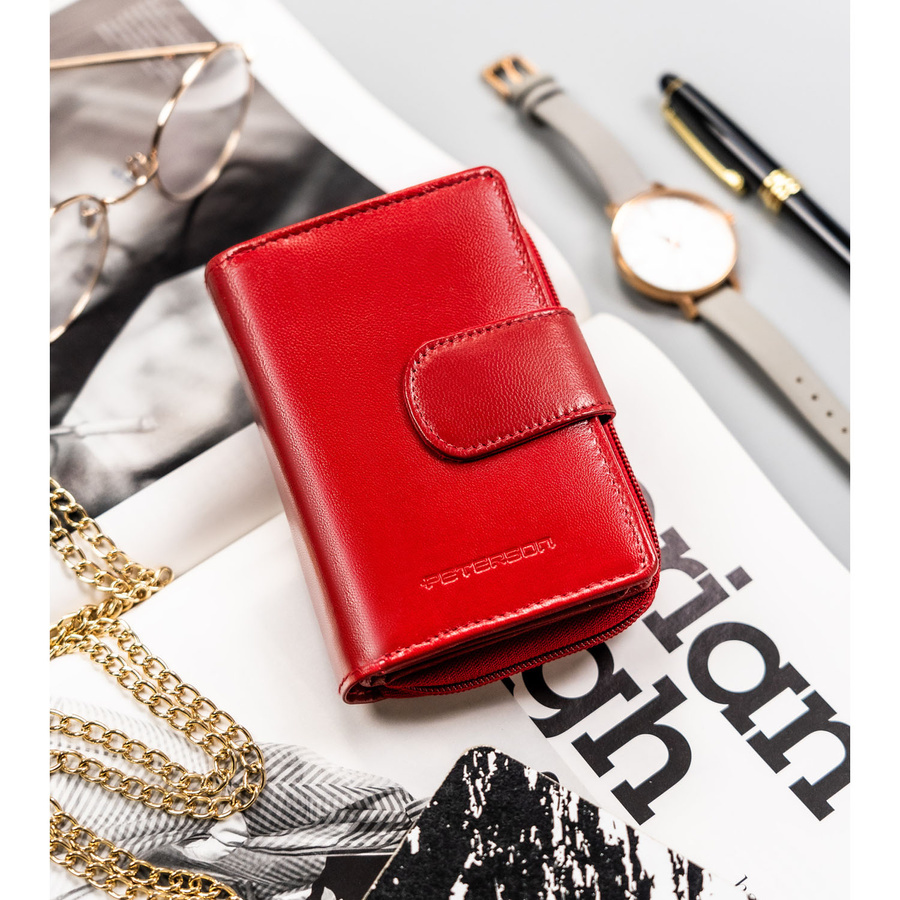 Damski portfel ze skóry naturalnej na zatrzask i suwak - Peterson