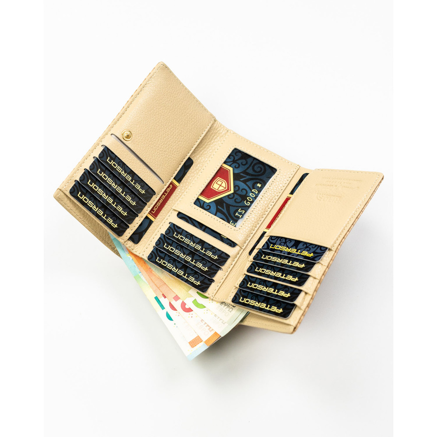 Beżowy portfel damski ze skóry naturalnej i ekologicznej z prążkowaną fakturą - Peterson