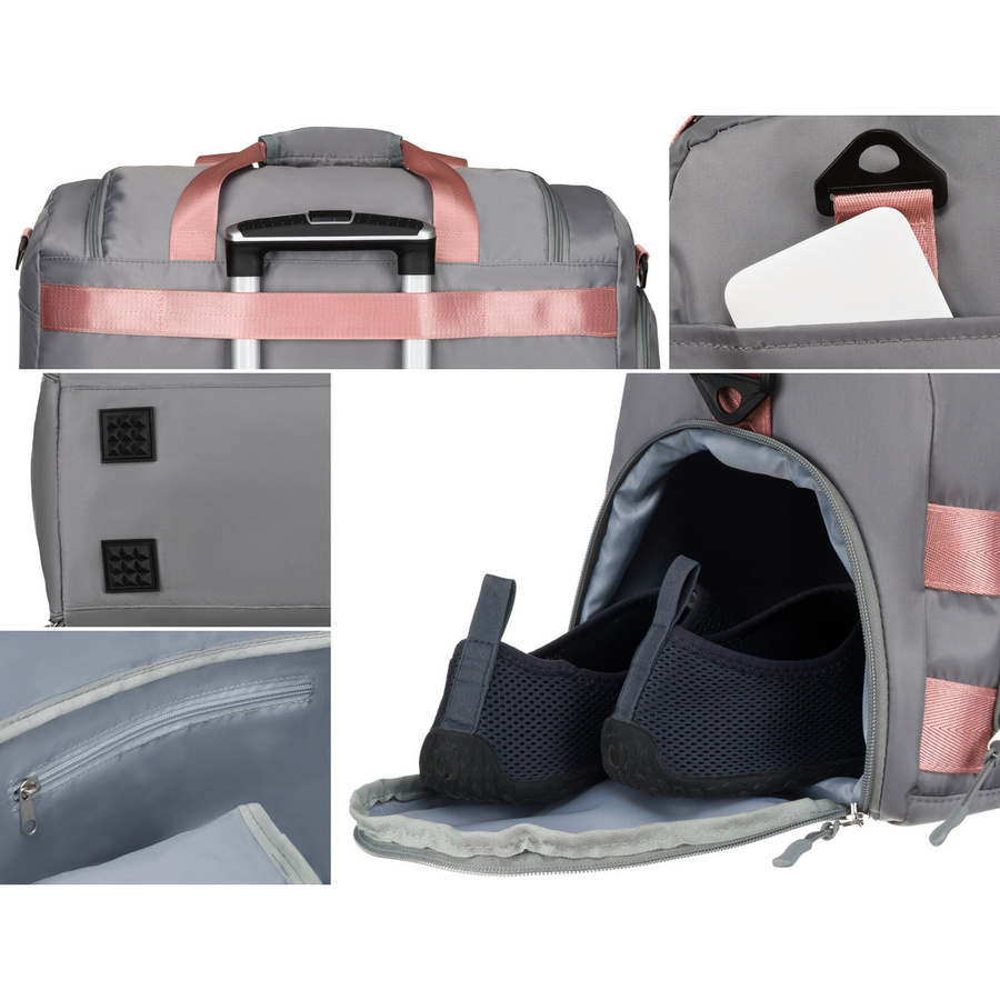 Torba weekendowo-podróżna w szaro-różowym kolorze z uchwytem na walizkę - Peterson