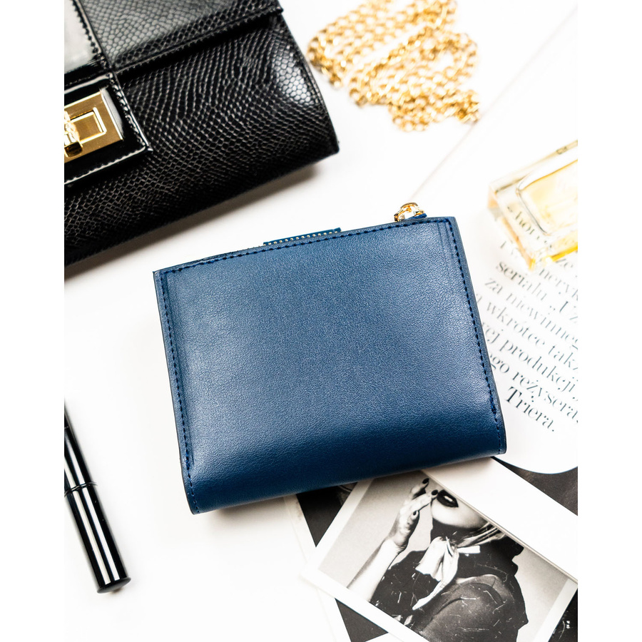 Granatowy portfel damski ze skóry ekologicznej z systemem RFID - Peterson