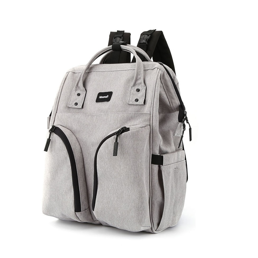 Szary, pojemny plecak damski z poliestru zamykany suwakiem - Himawari