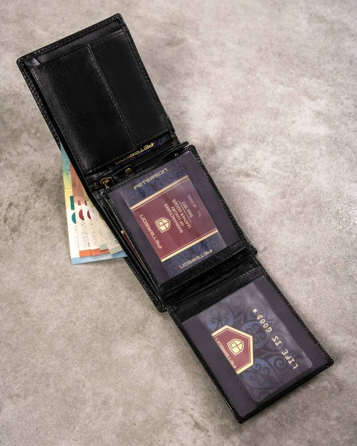 Zestaw prezentowy: duży, skórzany portfel męski i brelok - Peterson