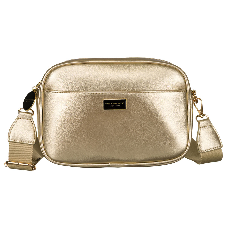 Złota błyszcząca listonoszka damska ze skóry ekologicznej Peterson