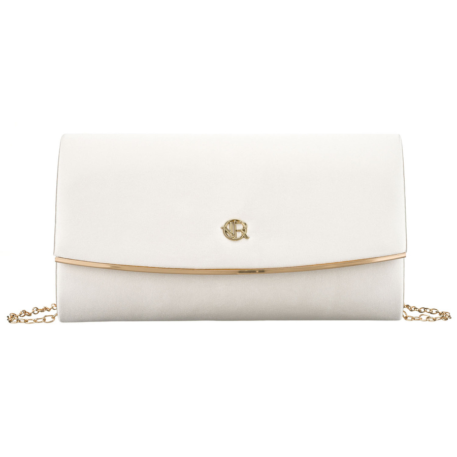 Kopertówka damska wykonana z tkaniny syntetycznej w białym kolorze, zawieszona na łańcuszku - Rovicky