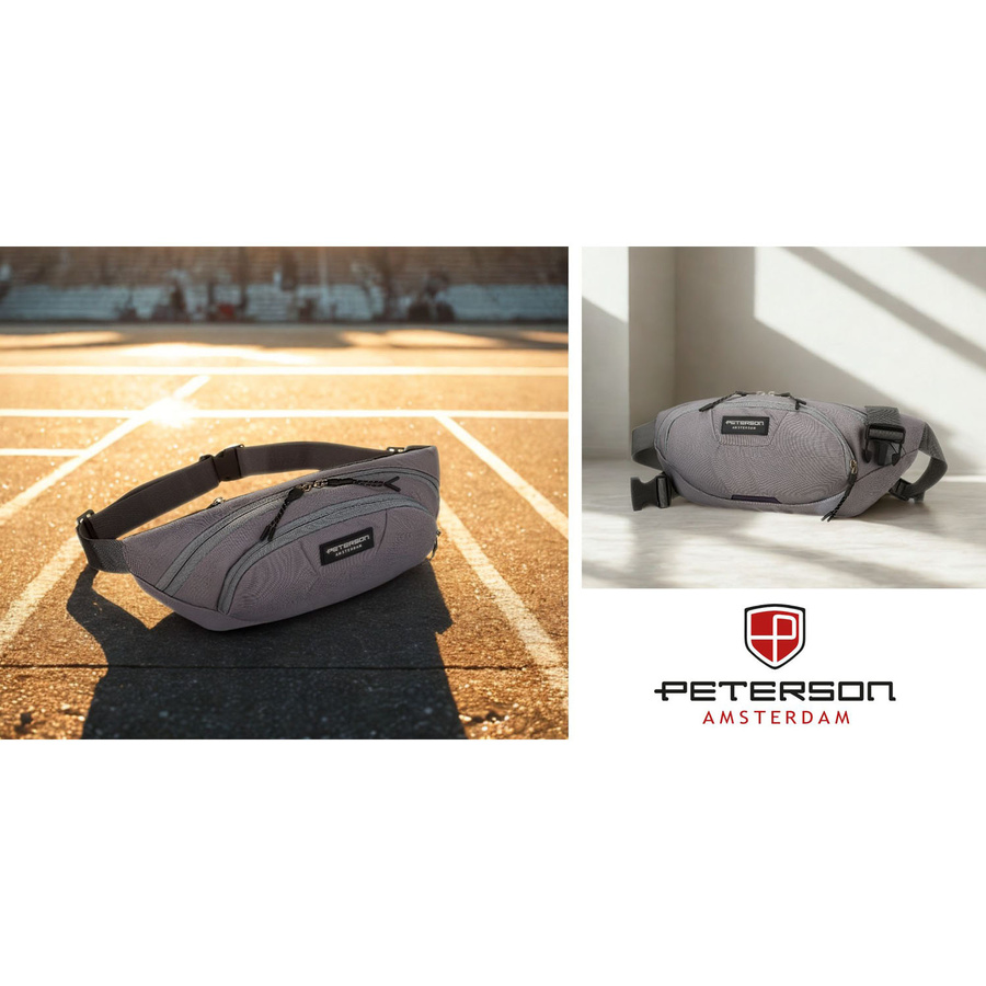 Praktyczna saszetka sportowa z poliestru w ciemnoszarym kolorze, zamykana suwakiem - Peterson