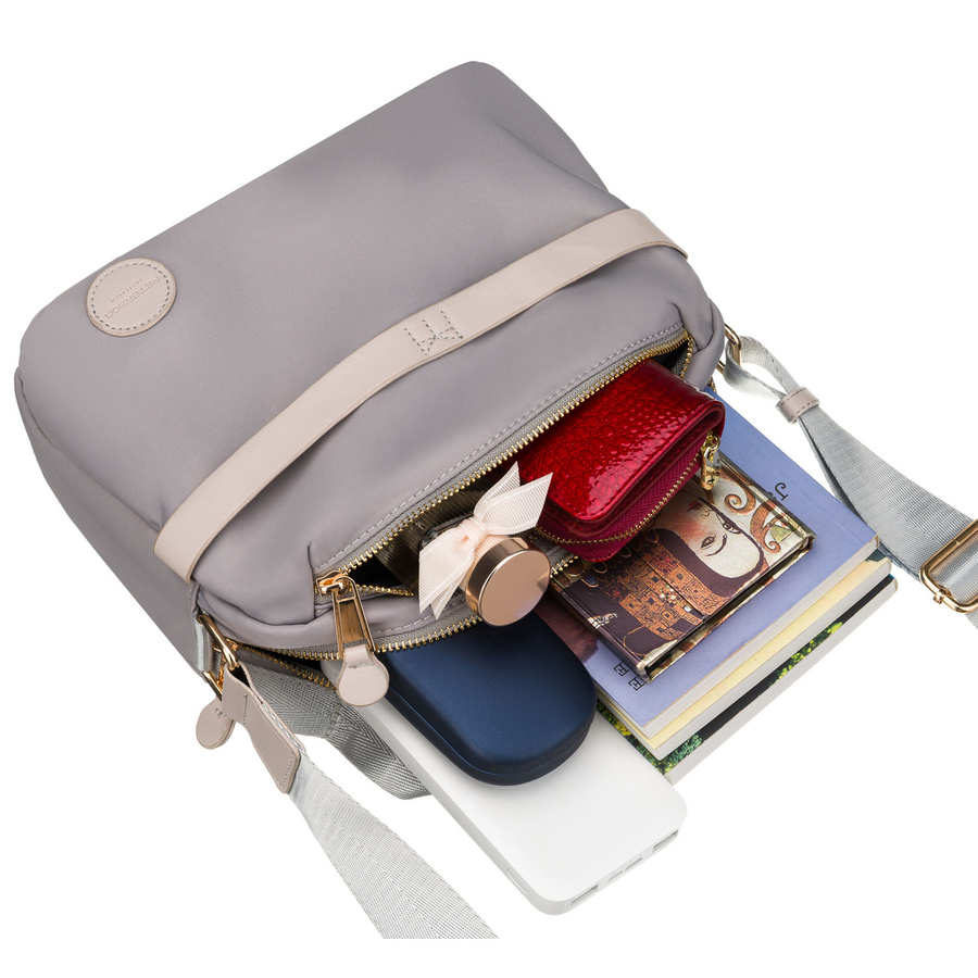 Listonoszka damska z nylonu w szarym kolorze zamykana suwakiem - Peterson