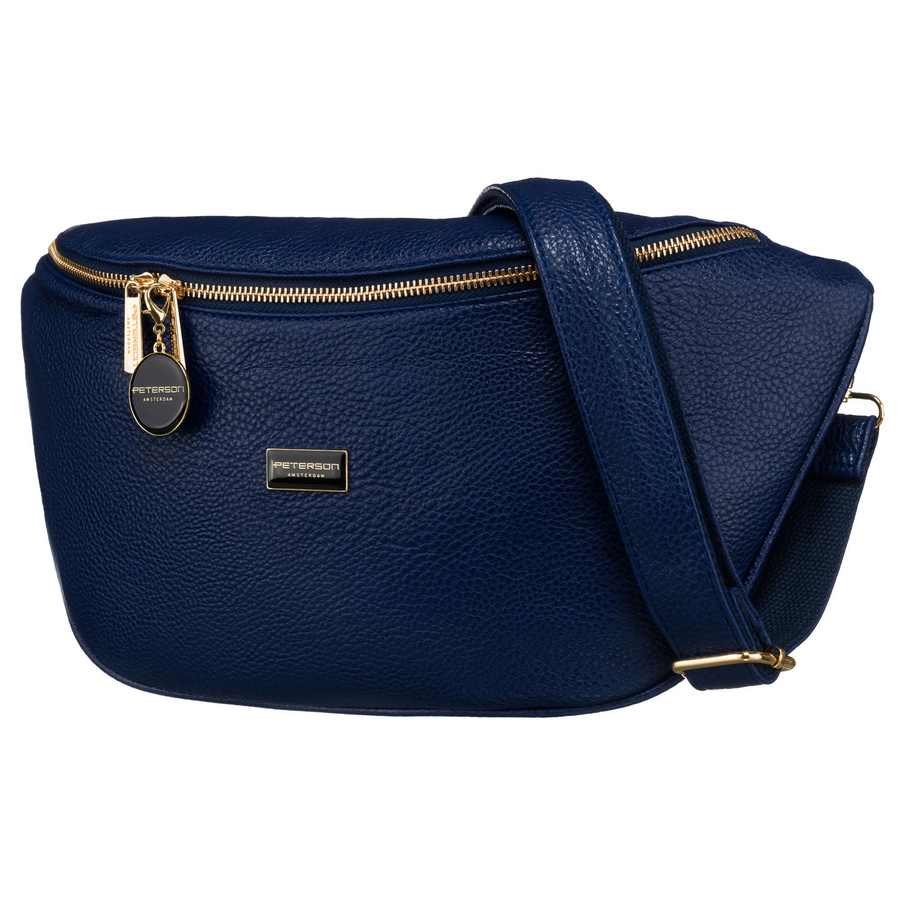 Duża granatowa nerka damska biodrówka saszetka ze skóry ekologicznej crossbody Peterson