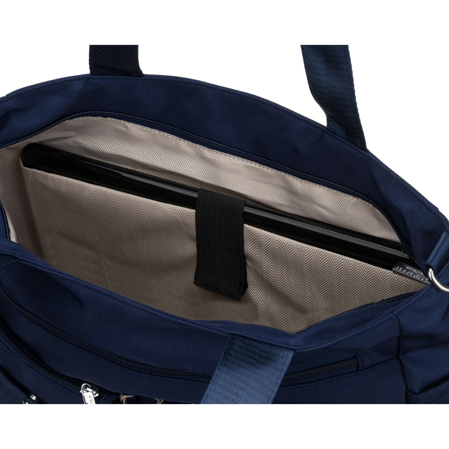 Pojemna torba damska zprzegrodą na laptopa wykonana z poliestru w granatowym kolorze - Peterson