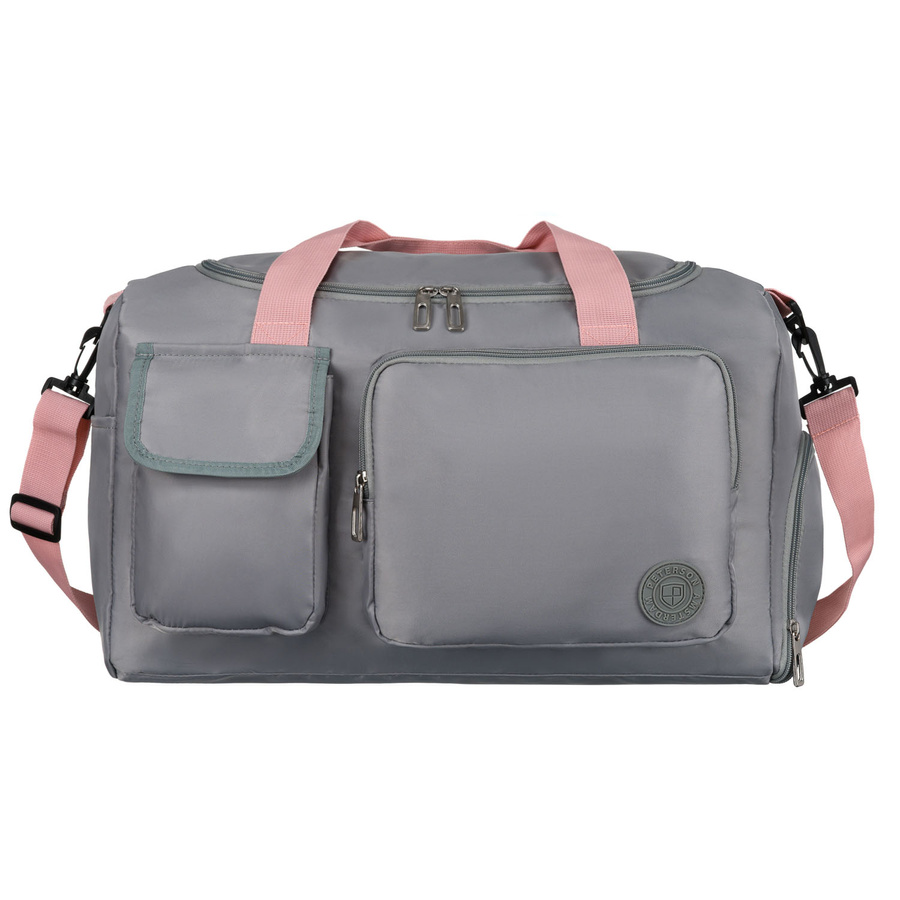 Sportowa torba podróżna z poliestru w szaro-różowym kolorze zamykana na suwak - Peterson