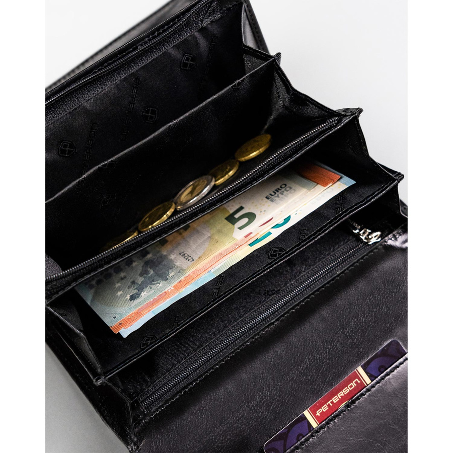 Portfel skórzany czarny dla kobiet z RFID - Peterson