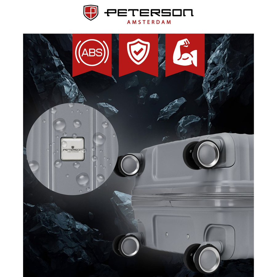 Duża walizka podróżna w szarym kolorze z wodoodporną skorupą - Peterson