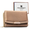 Beżowy portfel damski ze skóry ekologicznej zamykany na zatrzask i suwak - Peterson