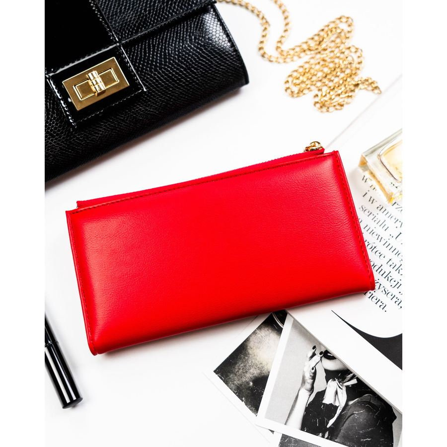 Czerwony portfel damski ze skóry ekologicznej zamykany zatrzaskiem - Peterson