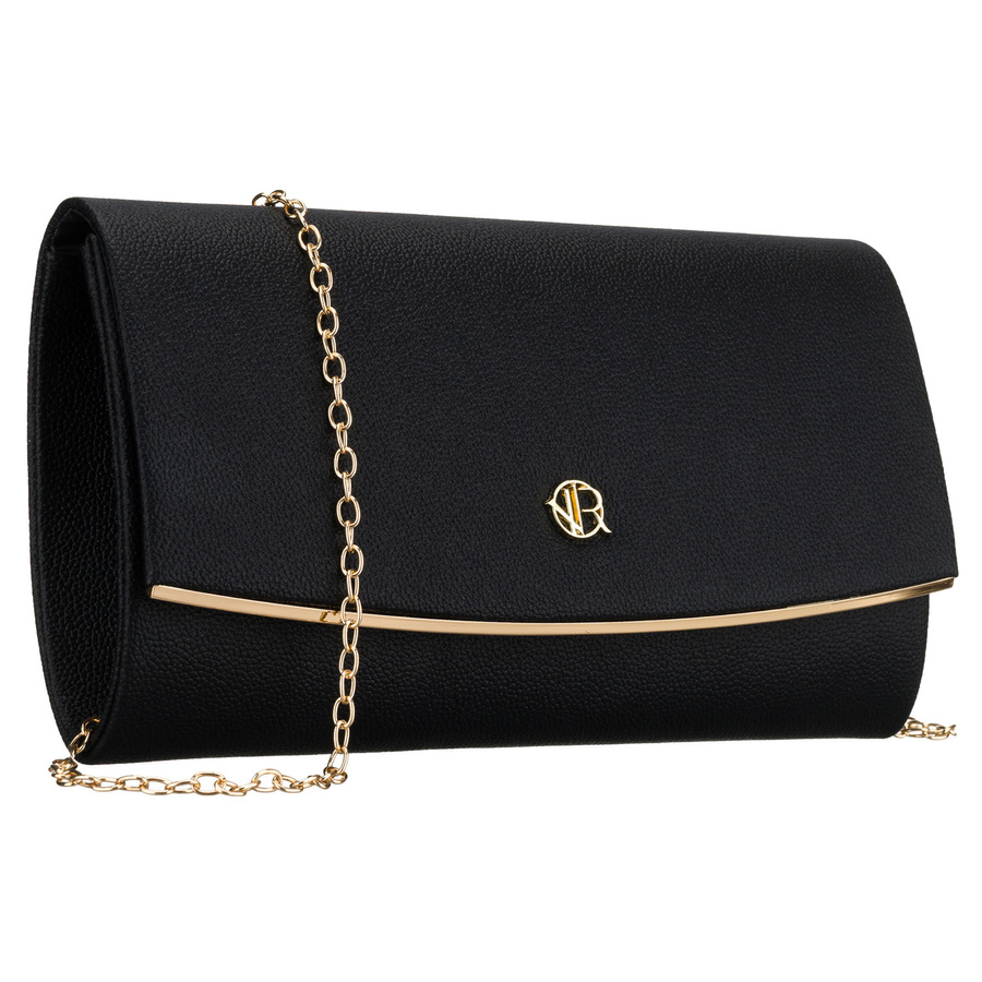 Czarna kopertówka damska wykonana ze skóry ekologicznej, zapinana klipsem magnetycznym - Rovicky