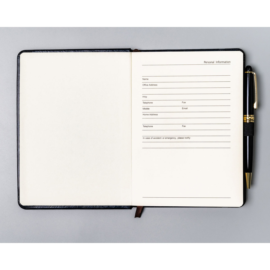 Czarny notes w formacie B6 zadrukowany w linie, wyposażony w pętelkę na długopis - Peterson