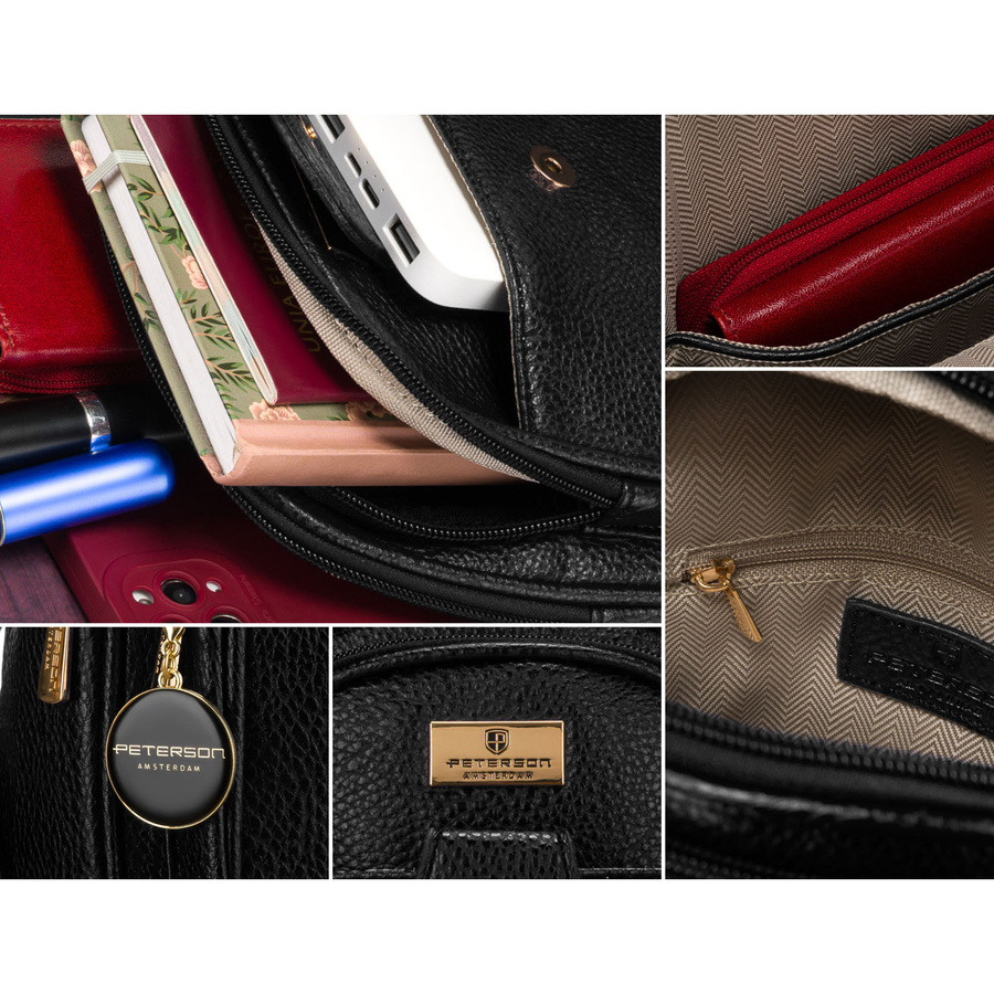 Czarna saszetka damska crossbody plecaczek na jedno ramię eko skóra Peterson