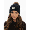 Czarna wywinięta czapka damska z pomponem - Peterson