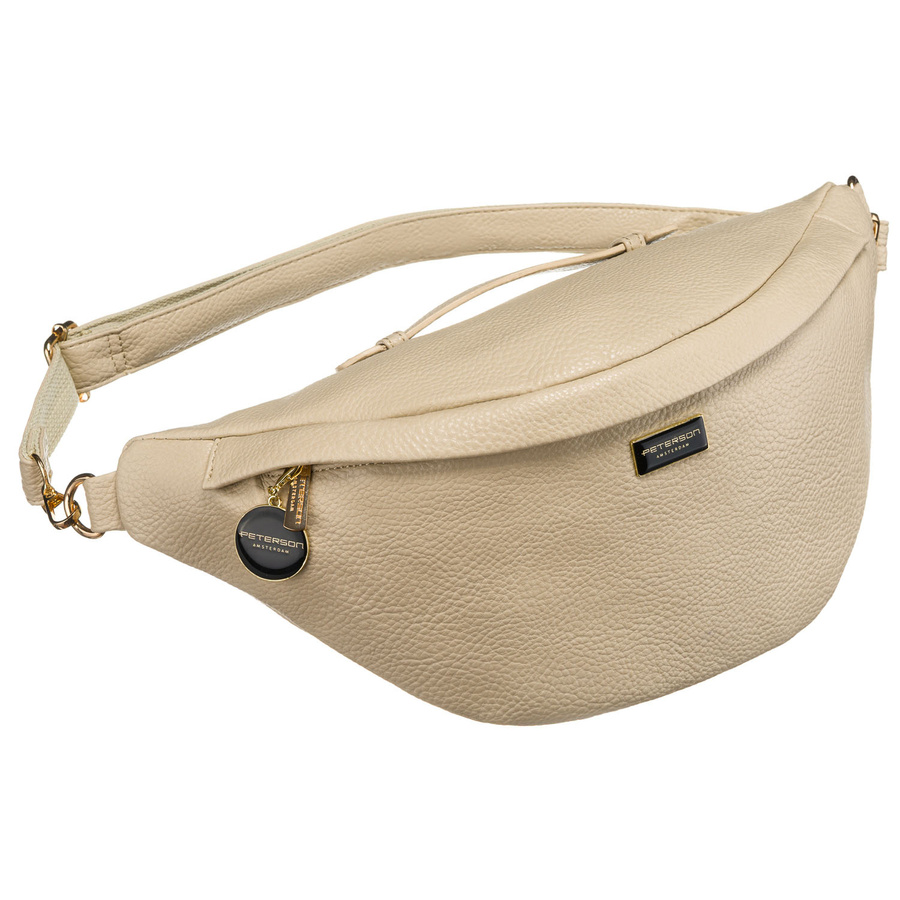 Beżowa nerka damska ze skóry ekologicznej saszetka na biodra lub na ramię crossbody Peterson